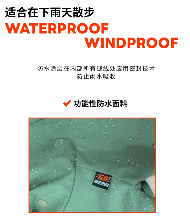 Go Pro Weather Suit Waterproof Dog Raincoat with Reflective Strips